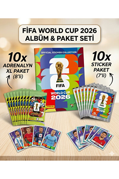 Panini WORLD CUP 20026 ALBÜM + 10 PAKET (8Lİ) ADRENALIN XL KART + 10 ADET (7L...