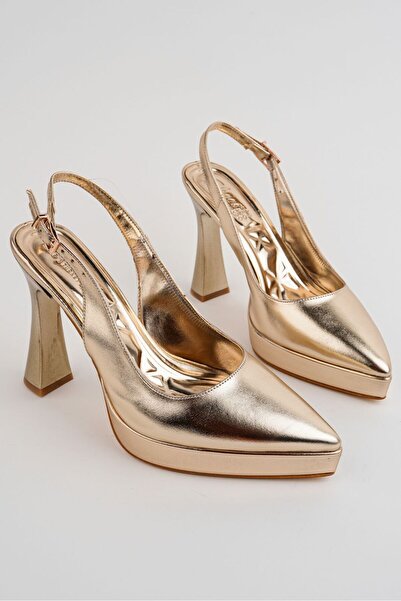 rozvoj Women's Metallic Leather Pointed Toe Open Back Evening Dress Shoes