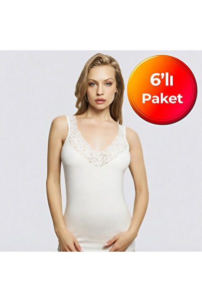 Cansu İç Giyim Women's Lace Detailed Thick Strap Cotton Athlete Bodysuit 6-Pa...