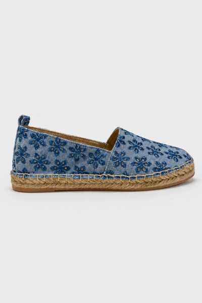 Suren bysrnshoes Best Çiçek Nakış Detaylı Keten Kadın Espadril Ayakkabı