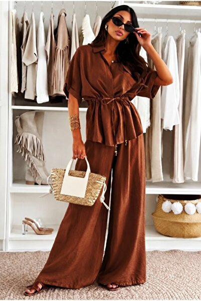FashionForYou Υπερμεγέθες κοστούμι AZMIRA, αέρινη μπλούζα και φαρδύ παντελόνι...