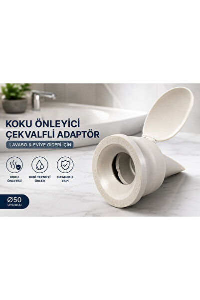 CinaMax Ø50 Lavabo ve Eviye Gideri İçin Koku Önleyici Çekvalfli Adaptör Conta...