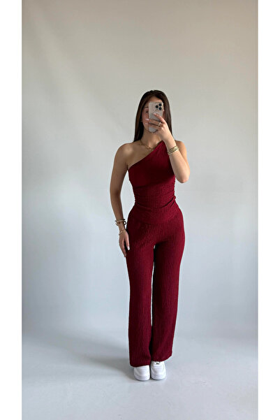 landoffashiontr One-Shoulder Bubble Fabric Top and Bottom Set