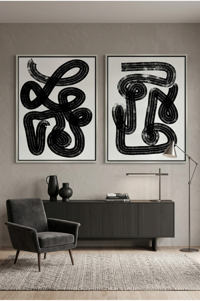 Jasmine Art Monochromatic Brushstroke Geometric Wall Art | Framed Canvas Prin...