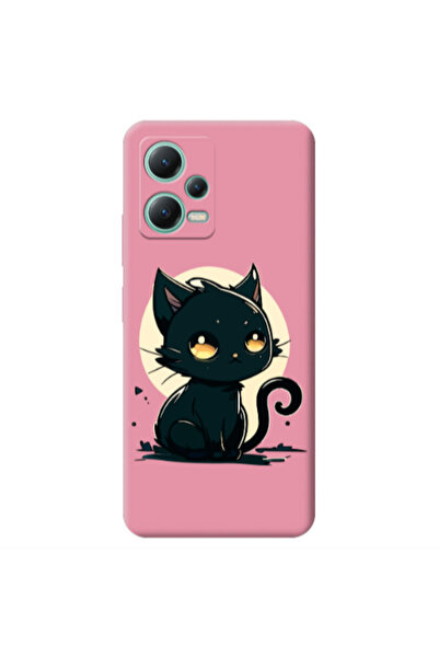 Other Xiaomi Redmi Note 12 Pro 5G Black Cat Pink Colored Silicone TPU Θήκη