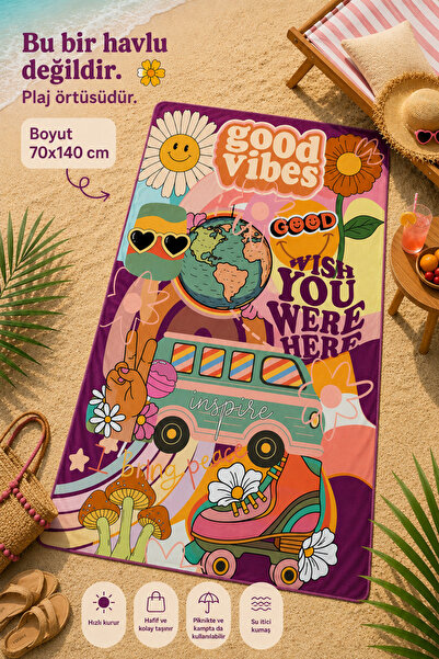 ALAMODECOR غطاء شاطئ بورجوندي من طراز Good Vibes من Pinterest مقاس 70x140