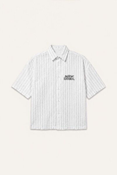 DeFacto Boxy Fit Striped Wrinkled Textured Short Sleeve Gray Shirt I3077Ax26Hs