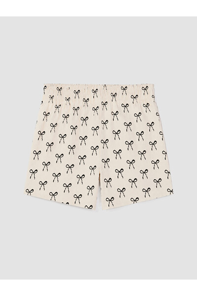 LC Waikiki Lcw Kids Ecru Bow Printed Girls' Shorts