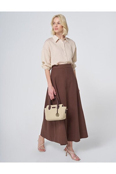 Kayra Punto Stitched Non Denim Skirt Chocolate