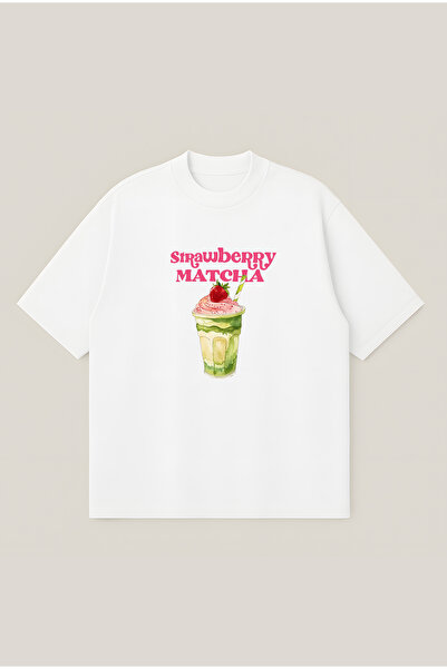 Moon Dancer Tricou unisex cu imprimeu Strawberry Matcha, croială supradimensi...