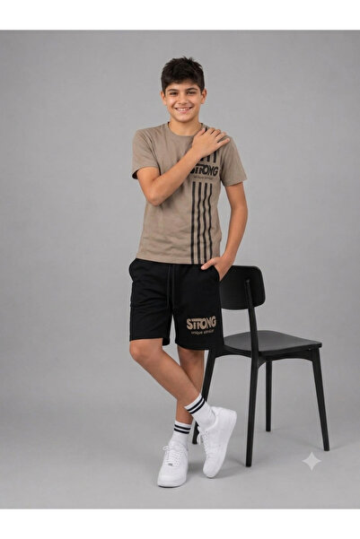 Erzani Kids Boy's Printed T-Shirt Shorts Modern Line Patterned Set (Casual Su...