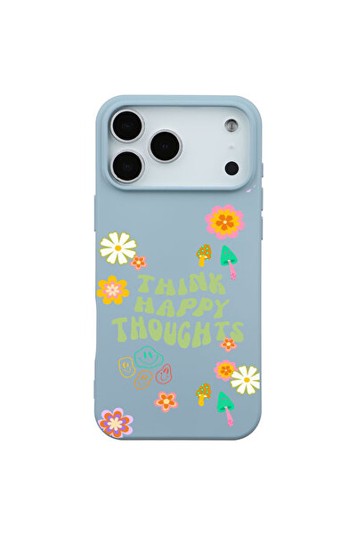 Casen iPhone 17 Pro Bebe Mavisi Think Happy Renkli Silikon Kılıfı