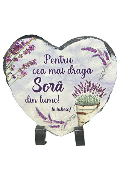 LimArt Placa decorativa ardezie in forma de inima, Lavanda, 14x13 cm - "Pentr...
