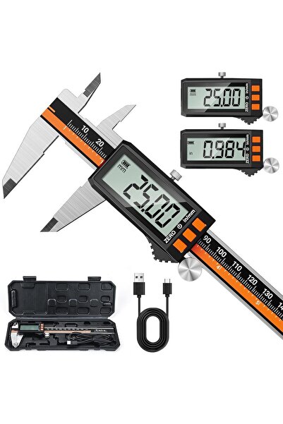 Preciva Șubler Digital 150mm / 6” – Reîncărcabil USB‑C, Oțel Inoxidabil, IP54...