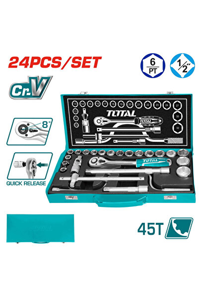 Generic TOTAL THT141253 24 Piece 1/2 Inch Drive Socket Set Cr-V Ratchet Wrenc...