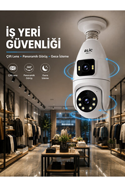 UCUZTEKNO Wi-Fi Çift Lens Ampul Kamera Akıllı Ev Güvenliği