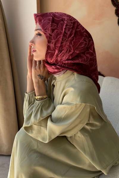 İmajButik Bordo Desenli Soft Eşarp