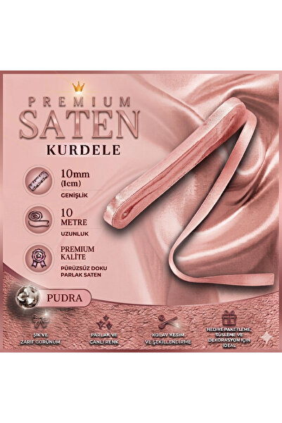edalle Pudra Saten Kurdele 1 Cm 10 Metre, Özel Gün Hediye Süsleme Kurdelesi