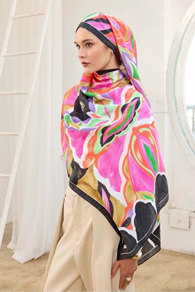 Silk Home Mayda Shawl Ist 81001 - 12 Black - Fuchsia Abstract Pattern