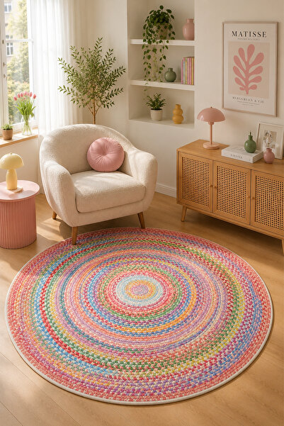 PINKIE HOME Dijital Baskı Hasır GÖRÜNÜMLÜ Kaymaz Yıkanabilir Renkli Salon Hal...