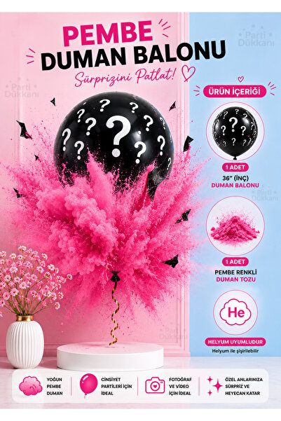 Parti Dükkanı 36 İnç (90 cm) Cinsiyet Partisi Pembe Duman Balonu – Helyum Uyu...
