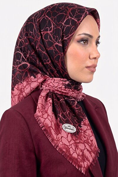 hadiora وشاح قطني مزخرف باللونين الوردي والأسود للنساء