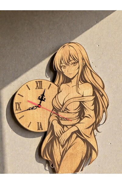 Ozzyland Anime Kız Temalı Ahşap Duvar Saati 38 cm Sessiz Mekanizma