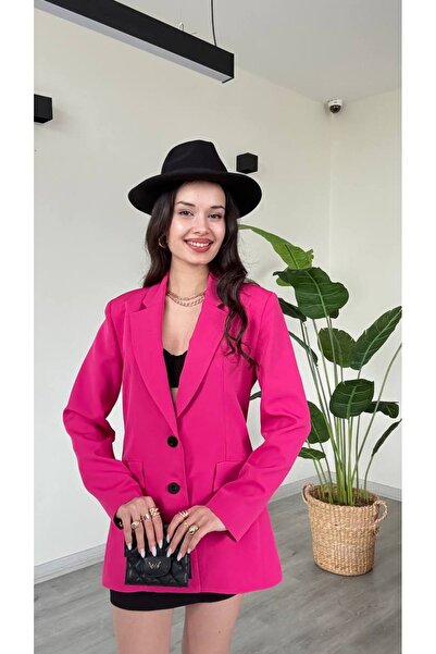 Famecoy Kadın oversize blazer ceket iki düğmeli astarlı klasik şık ceket ckt0...