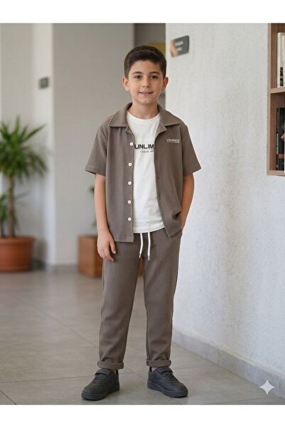 SÜSLÜ KİDS Boys' 3-Piece Summer Short-Sleeved Shirt/T-Shirt/Pants Stylish Set