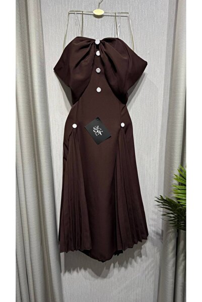 Jood Midi Dress with Cap Sleeves and Shiny Buttons