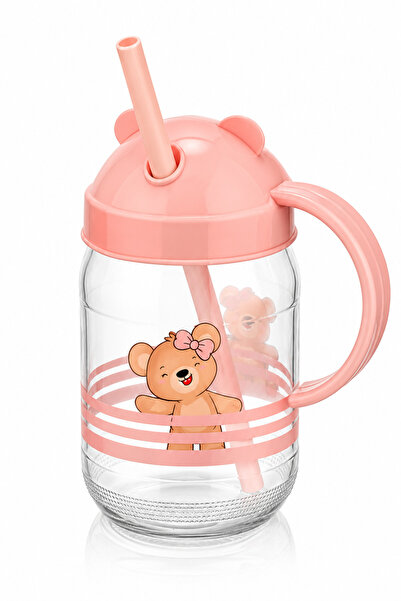 GENCHOME HOMEWARE Children's Glass Cup with Straw 380 Cc Glass Water Cup with...