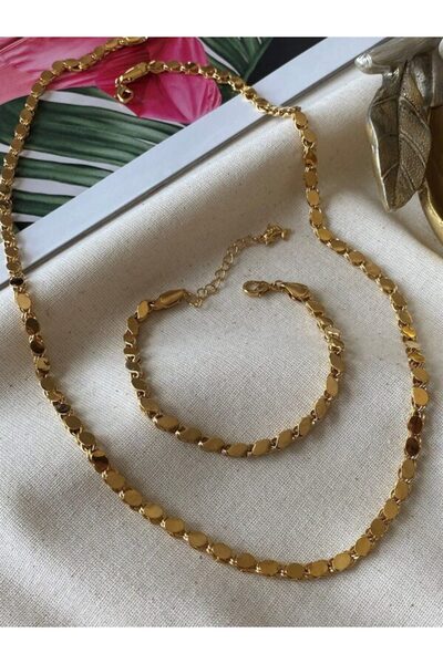 shop Altın Renk Arpa Kolye & Bileklik Set Vip Solmaz Kararmaz Çelik Set – 3137