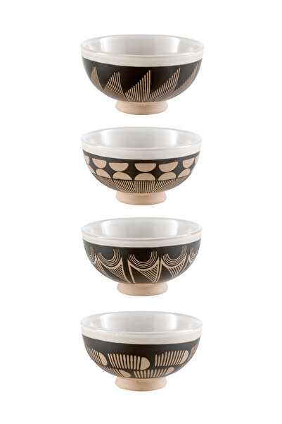Paşabahçe Peru Ceramic Bowl Set of 4 Black, Stylish Tableware, Kitchen Accessory