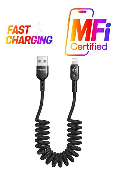 Mcdodo Coiled Elastic USB Cable for iPhone – Retractable Short Car Charger Ca...