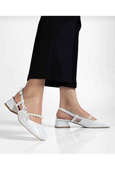 BARIŞ AKBULUT White Shiny Patent Leather Low Heel Open Back Shoes