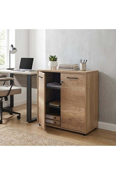 Adore Biblioteca New York, 2 usi cu cheie, 3 rafturi, Natur - Sonoma, 76x75x3...