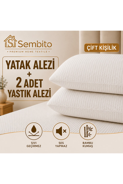 SEMBİTO %100 Premium Bambu Çift Kişilik Alez Seti: 1 Adet Premium Bambu Yatak...