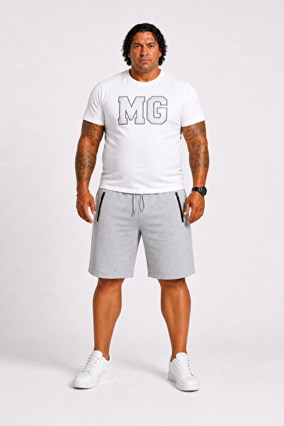 MocGrande Plus Size Zippered Classic Combed Cotton Shorts 26622 Stone Gray