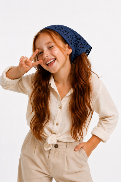 Wega Moda Girl's Mesh Knitted Bandana with Holes Knitwear Hair Bandana Summer...