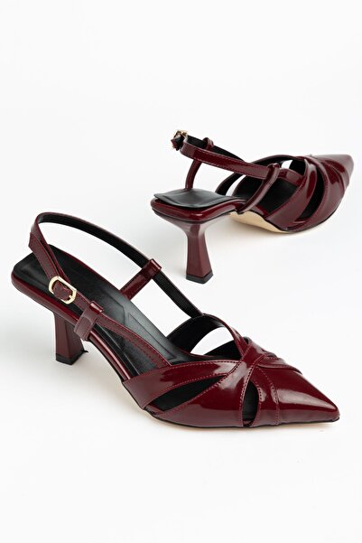 Moda Eleysa Terra Women's Burgundy Patent Leather Buckle Detailed Thin Heeled...