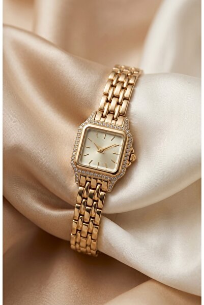 KLISHE Butik Women's Steel Watch Gold Color Stone Inlaid Square Case Vintage ...