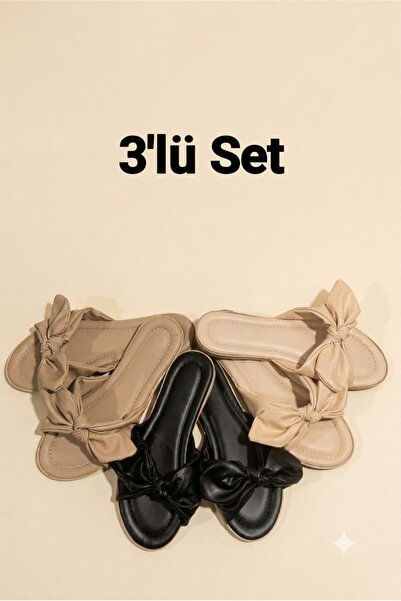 MY STİL MODA 3-Pack Bowknot Model Women's Slippers Outdoor and Home Slippers ...