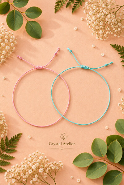 Crystal Atelier 2’li Pembe Turkuaz Makrome İp Bileklik Seti Ayarlanabilir Unisex