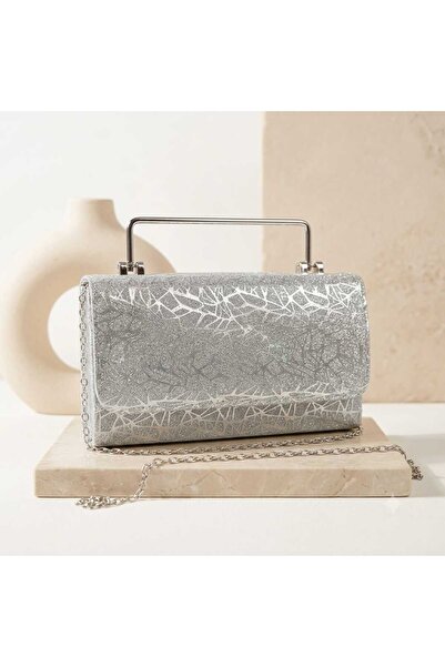 ZİVORA Women's Silvery Evening Dress Bag Broken Glass Patterned Metal Handle ...