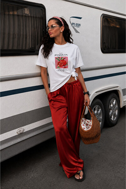 Soho Mood Women's Pomegranate Printed 100% Cotton Regular T-Shirt