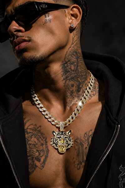 laria jewelry Hip Hop Iced Out Tiger Pendant Cuban Chain Necklace