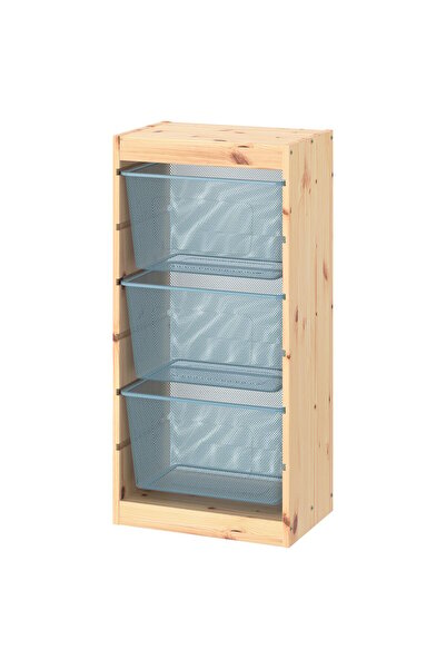 Trofast storage combination, light white stained pine/grey-blue, 44 x 30 x 91 cm