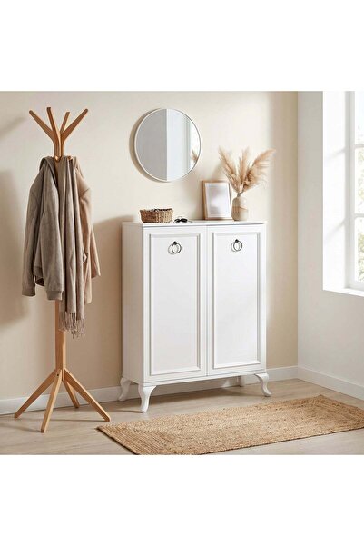 Adore Dulap Pantofi Country, 2 usi Lake Alb, 5 rafturi, 80x108x34 cm