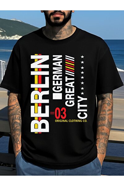 STITCHLY 1pc Men's & Berlin-Themed T-Shirt Text Print (Original German Flag C...