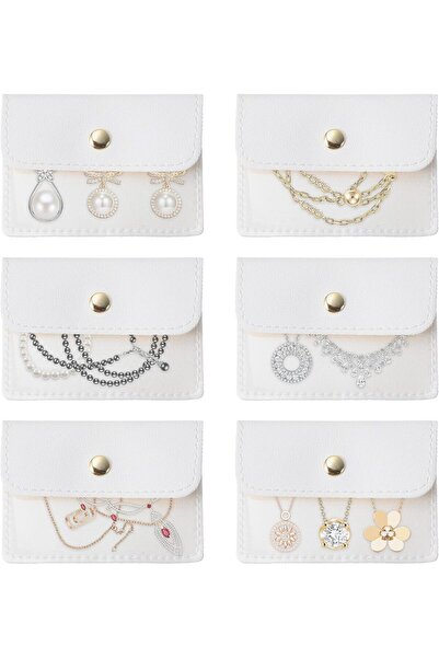 Arabest 6 Pcs Mini Leather Jewelry Pouch, Durable Clear Portable Snap Button ...